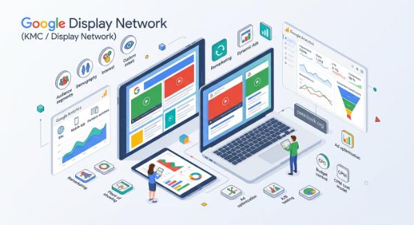 Схема Google Display Network (КМС): аудиторії, ремаркетинг, динамічна реклама та аналітика кампаній на екранах пристроїв